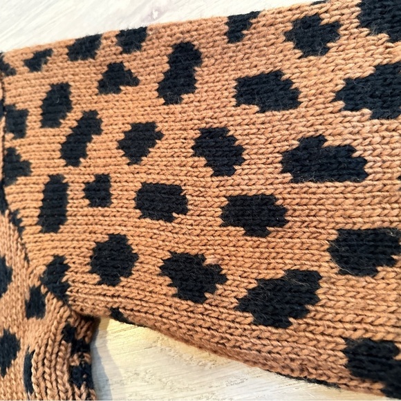 Farm Rio Midnight leopard print sweater pullover fringe caramel black size small - Picture 6 of 12
